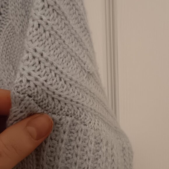 Light Blue Grandpa Style Knitted Button Up Cardigan Sweater Women - Picture 6 of 8